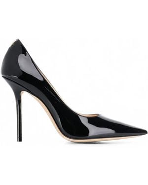 Jimmy Choo Love 100 Patent-Leather Pointed-Toe Pumps With Jc Emblem - Black