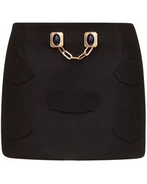 Area Gemstone Button Fitted Mini Skirt - Black