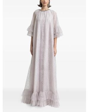 Gemy Maalouf Ruffled Sleeves Hemline Maxi Kaftan - White