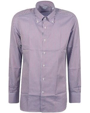 Orian Vertical-Stripe Button-Down Shirt - Purple