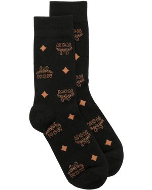 MCM Monogram-Print Knit Socks - Black