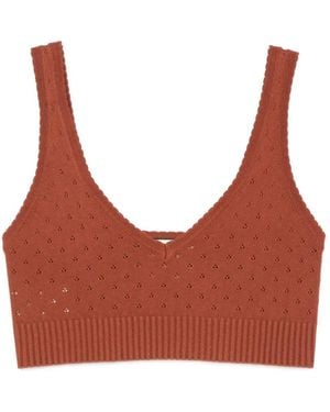 Plan C V-Neck Knitted Top - Brown