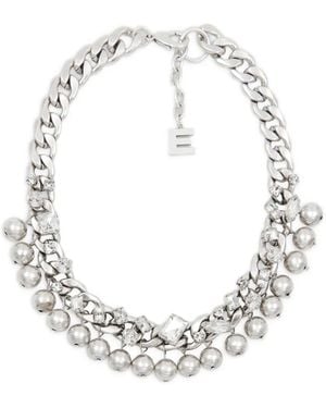 Essentiel Antwerp Collar De Cadena Barbada Con Apliques De Strass - Blanco