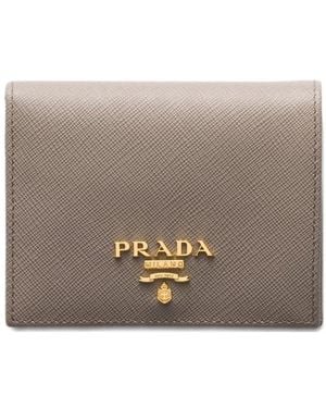 Prada Small metal-lettering leather wallet - Grau