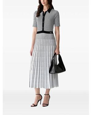 KARL LAGERFELD Striped Pleated Midi Dress - White