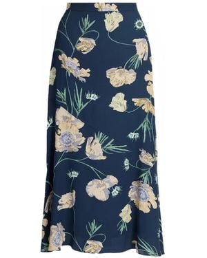 Erdem Floral-Print A-Line Midi Skirt - Blue