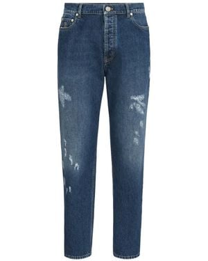 Brunello Cucinelli Jean À Logo Brodé - Blue