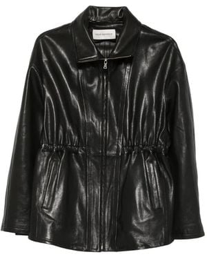 Nour Hammour Lederjacke Mit Kordelzug-Taille - Schwarz