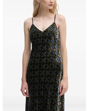 Diane von Furstenberg Spaghetti-Strap Patterned Midi Dress - Black