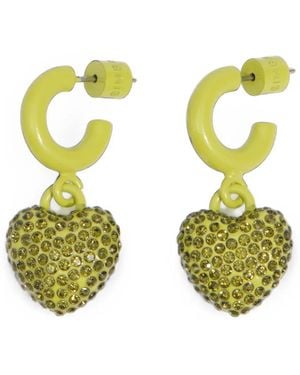 Bimba Y Lola Hoop Earrings With Lime Crystals Heart - Yellow