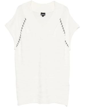 Just Cavalli V-Neck Stitch-Detail Mini Dress - White