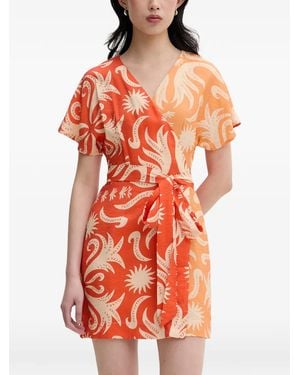 Never Fully Dressed Abstract-Print Wrap Mini Dress - Orange