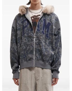 Perks And Mini Faux-Fur Trim Camouflage-Print Hoodie - Grey