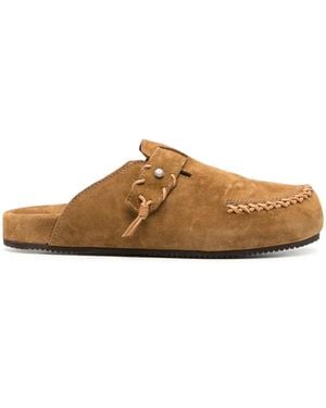 Buttero Decorative-Stitching Suede Slippers - Brown