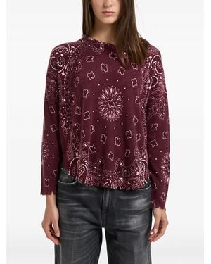 Kujten Bandana-Print Distressed Jumper - Red