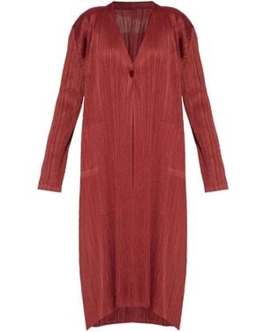 Pleats Please Issey Miyake Monthly Colors: October Pleated-Button Coat - Red