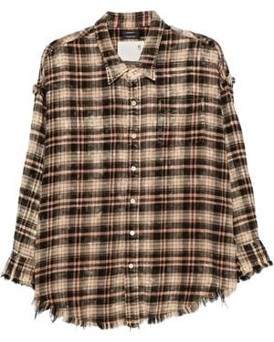 R13 Distressed Checked Shirt - Brown