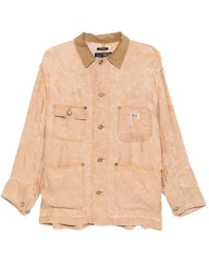 R13 Ribfluwelen Oversized Jack Met Bloemenprint - Naturel