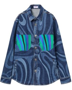 PUCCI Iride-Print Denim Jacket - Blue