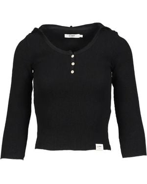 GLOWNY 3/4 G Waffle-Knit Button Hoodie - Black