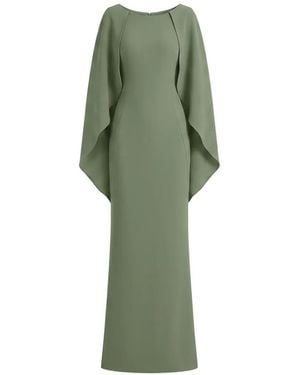 Gemy Maalouf Cape-Sleeve Draped-Back Dress - Green