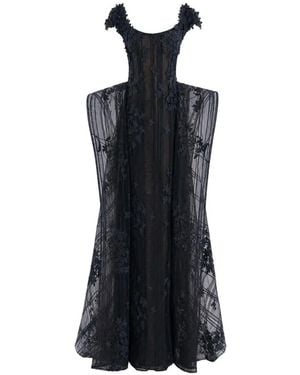 Gemy Maalouf Floral-Embroidered Cap-Sleeve Gown - Blue