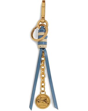 Etro Leather Charm With Chain And Pegaso Coin - Blue