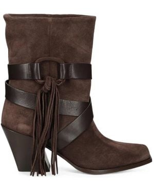 Vic Matié Fringe-Detail Leather Biker Boots - Brown