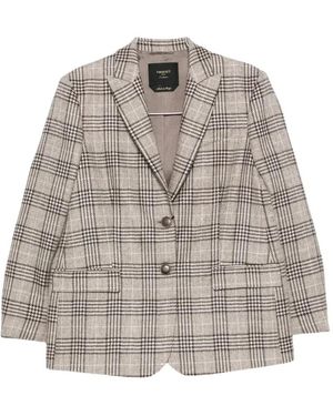 Twinset Check-Pattern Notched-Lapels Jacket - Grey