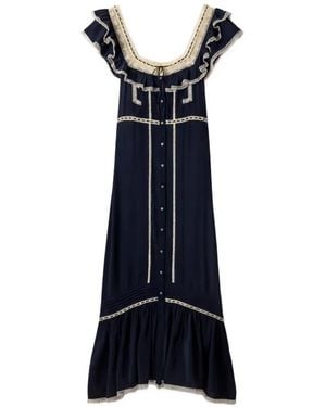 RIXO London Kendara Ruffled Lace-Trim Midi Dress - Blue