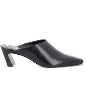 Stuart Weitzman Stassi Square-Toe Leather Mules - Grey