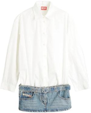 DIESEL Mini Shirt Dress With Trompe-L'Œil Sections - White
