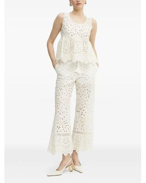 ERMANNO FIRENZE Embroidery-Eyelet Lace-Trim Top - White