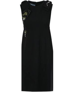 Prada Jewel-Patch Box-Pleat Dress - Black