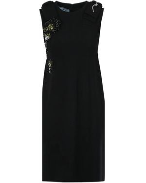 Prada Jewel-Patch Box-Pleat Dress - Black