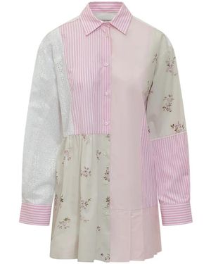 MSGM Striped Floral Appliqué Top - Pink