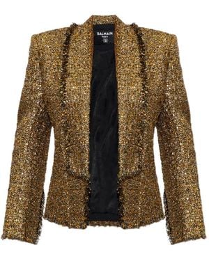 Balmain Sequin-Embellished Tweed Blazer - Green