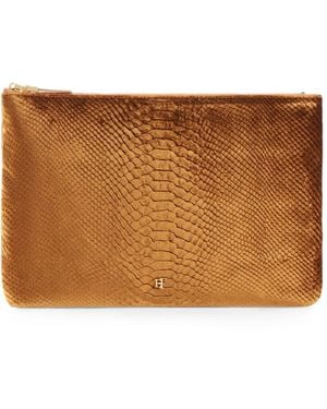 Elisabetta Franchi Velvet Clutch Bag With Crocodile Print - Brown