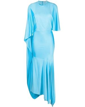 Stella McCartney Cape-Sleeve Asymmetric Maxi Dress - Blue