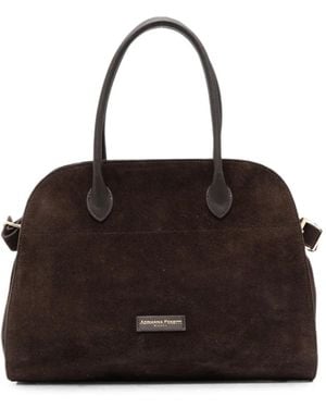 ADRIANNA FERETTI Logo-Plaque Suede Tote Bag - Black