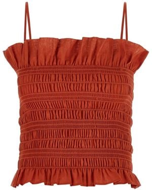 ANDAMANE Suri Smock-Stitch Top - Red