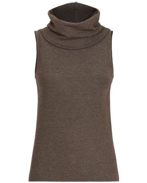 Brunello Cucinelli Glanzende Jersey Top Van Scheerwolblend Met Col - Bruin