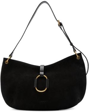 Twinset Ring-Detail Suede Shoulder Bag - Black