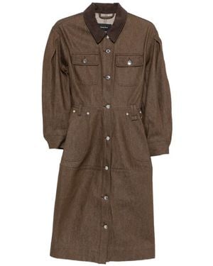 Simone Rocha Corduroy-Collar Midi Dress - Brown