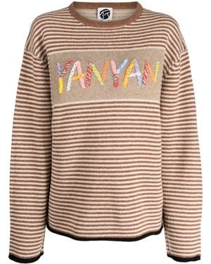 YANYAN KNITS Logo-Embroidered Stripe-Pattern Jumper - Pink