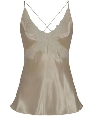 Alberta Ferretti Lace-Trim Cross-Back Top - Natural