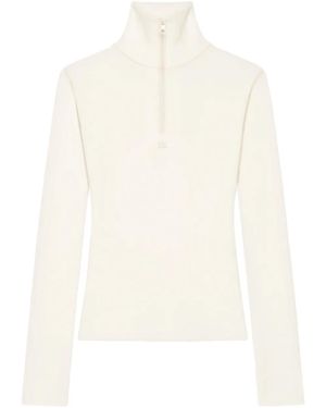 Courreges Maglione Con Mezza Zip - Bianco