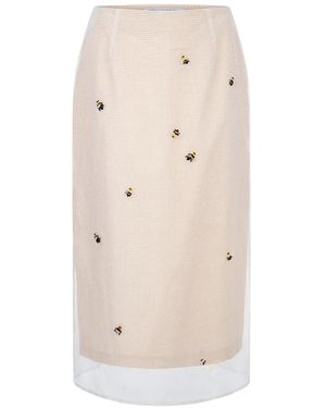 BERNADETTE Falda Midi Roxanne Con Abeja Bordada - Neutro