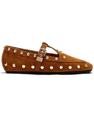 Ganni Stud-Embellished Ballet Flats - Brown