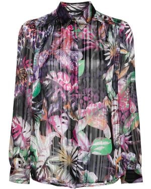 Just Cavalli Foliage-Print Metallic Shirt - Purple